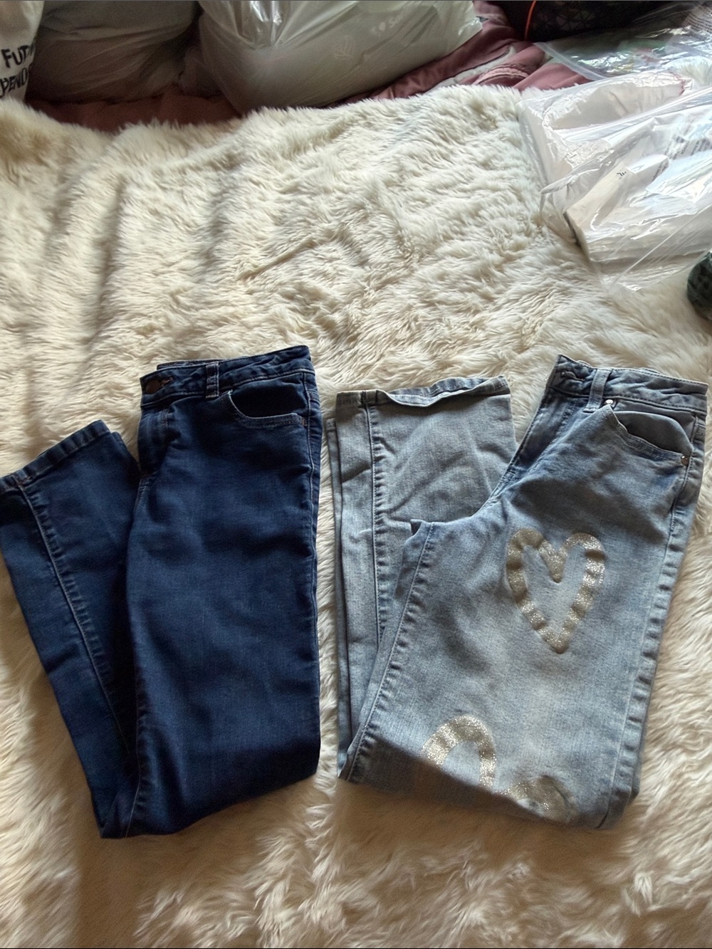 Girls Jeans - Light Blue Heart Detail & Dark Blue Denim